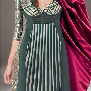 Chic Asymmetrical Green and Silver Dress